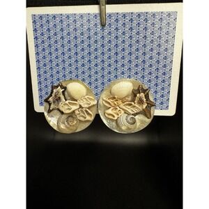 Japan Rare Vintage Seashell Statement Clip On Earrings Brass Backing